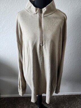 Men's Roundtree & Yorke Size 3XT Kahki Long Sleeve 1/4 Zip Pullover
